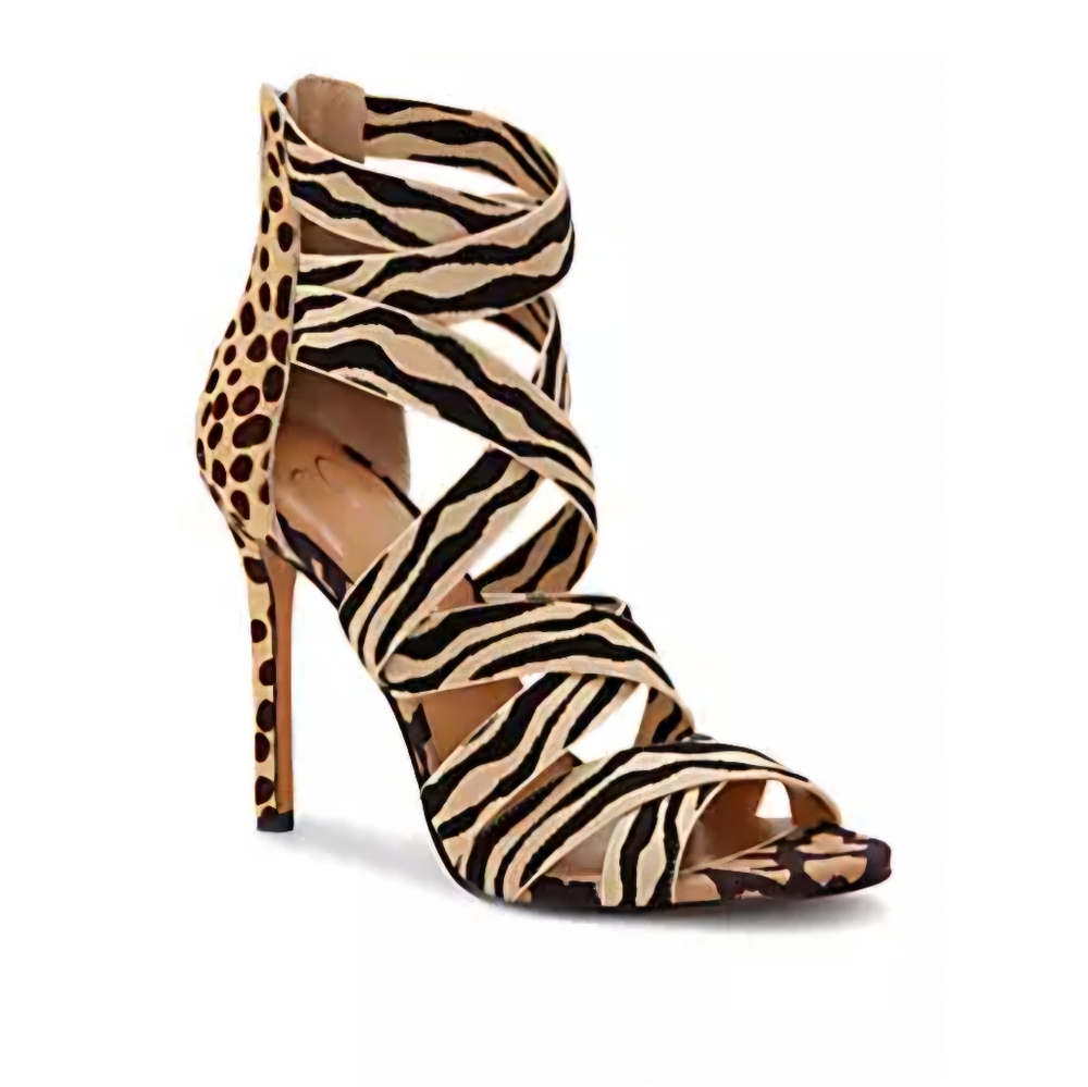 Jessica Simpson Jyra Leopard/Zebra Heeled Sandals Sz: 7.5